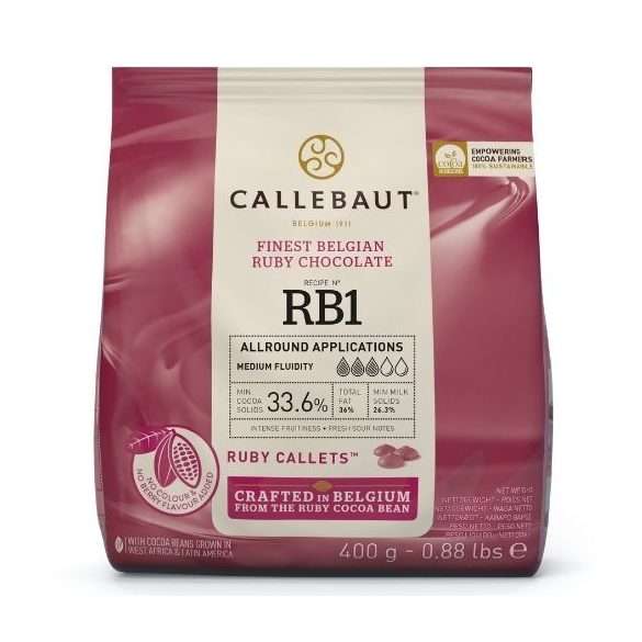 Tejcsokoládé pasztilla RUBY 400g 33,6% Cellabaut