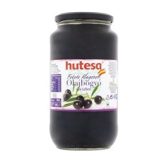 Olívabogyó fekete egész, magozott 900g/400g Hutesa