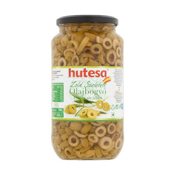 Olívabogyó zöld,szeletelt 900g/450g Hutesa (800)